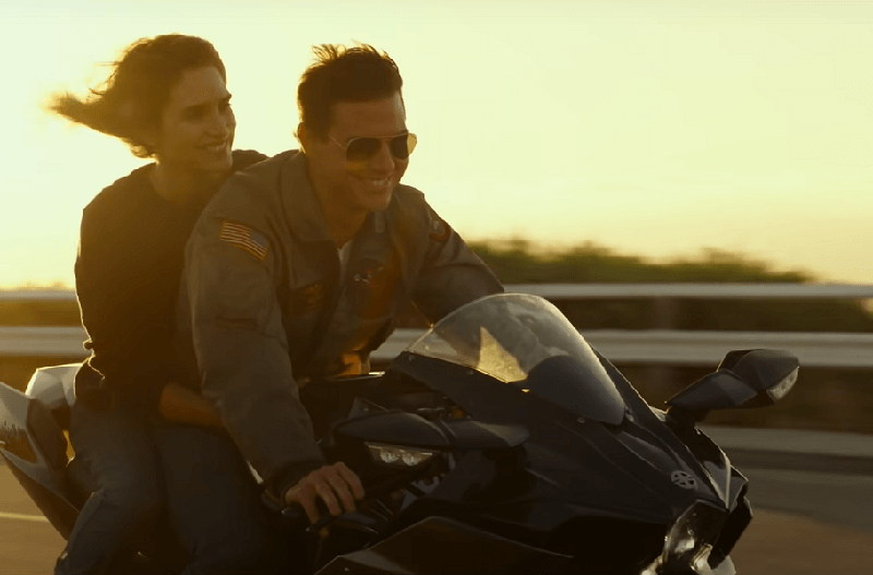 Top Gun Maverick aviators on motorcycle