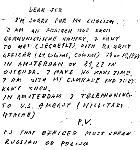 Kopia listu Kuklińskiego do ambasady USA w Bonn
