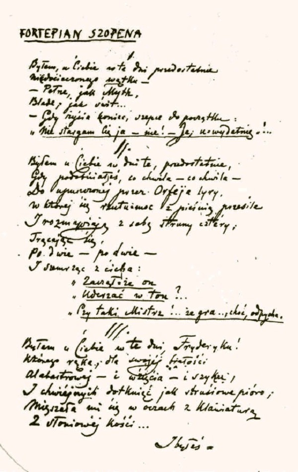 Rękopis "Fortepianu Szopena" C. K. Norwida
