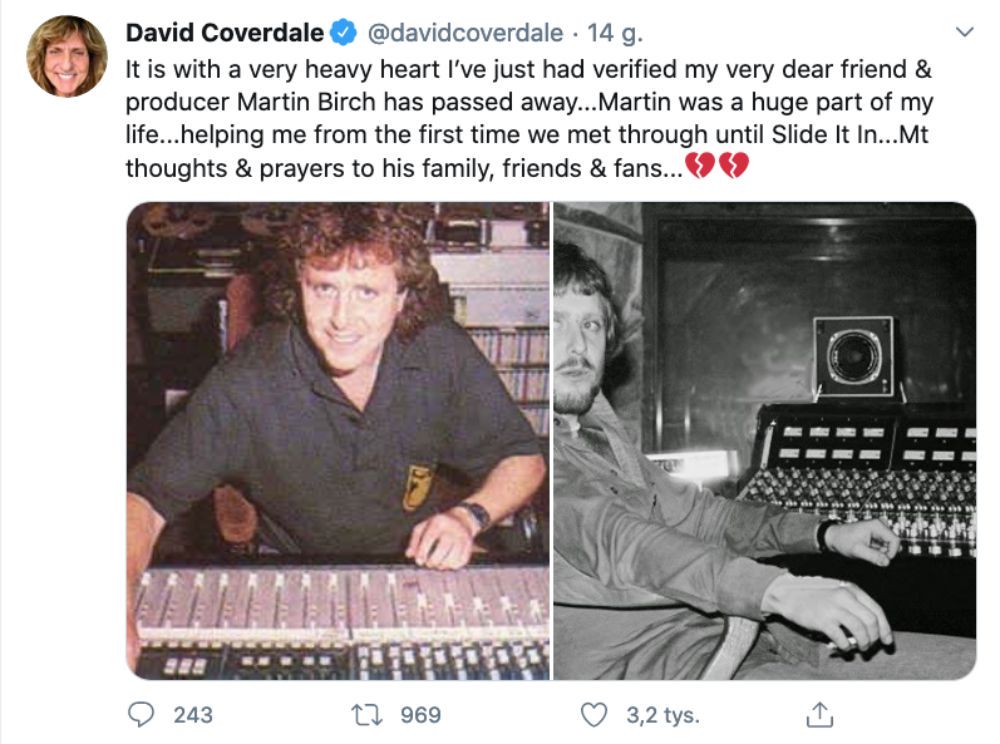 O śmierci Martina Bircha poinformował jego długoletni współpracownik, David Coverdale