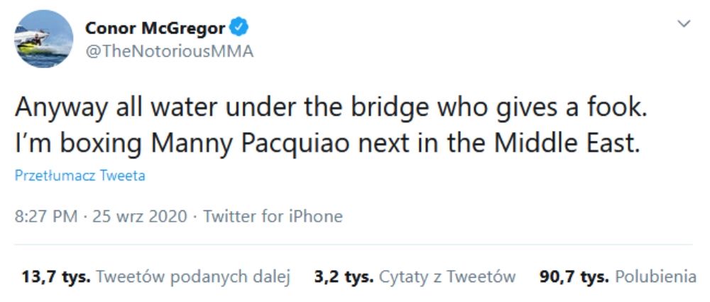 Conor McGregor zapowiada walkę z Mannym Pacquiao