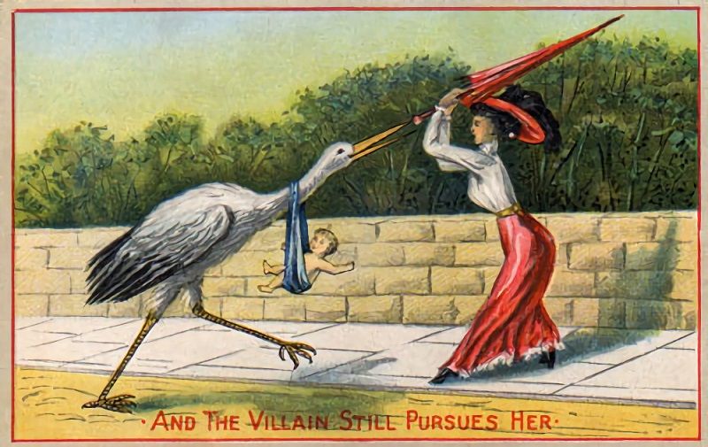 Wiktoriańska pocztówka obrazująca antykoncepcję